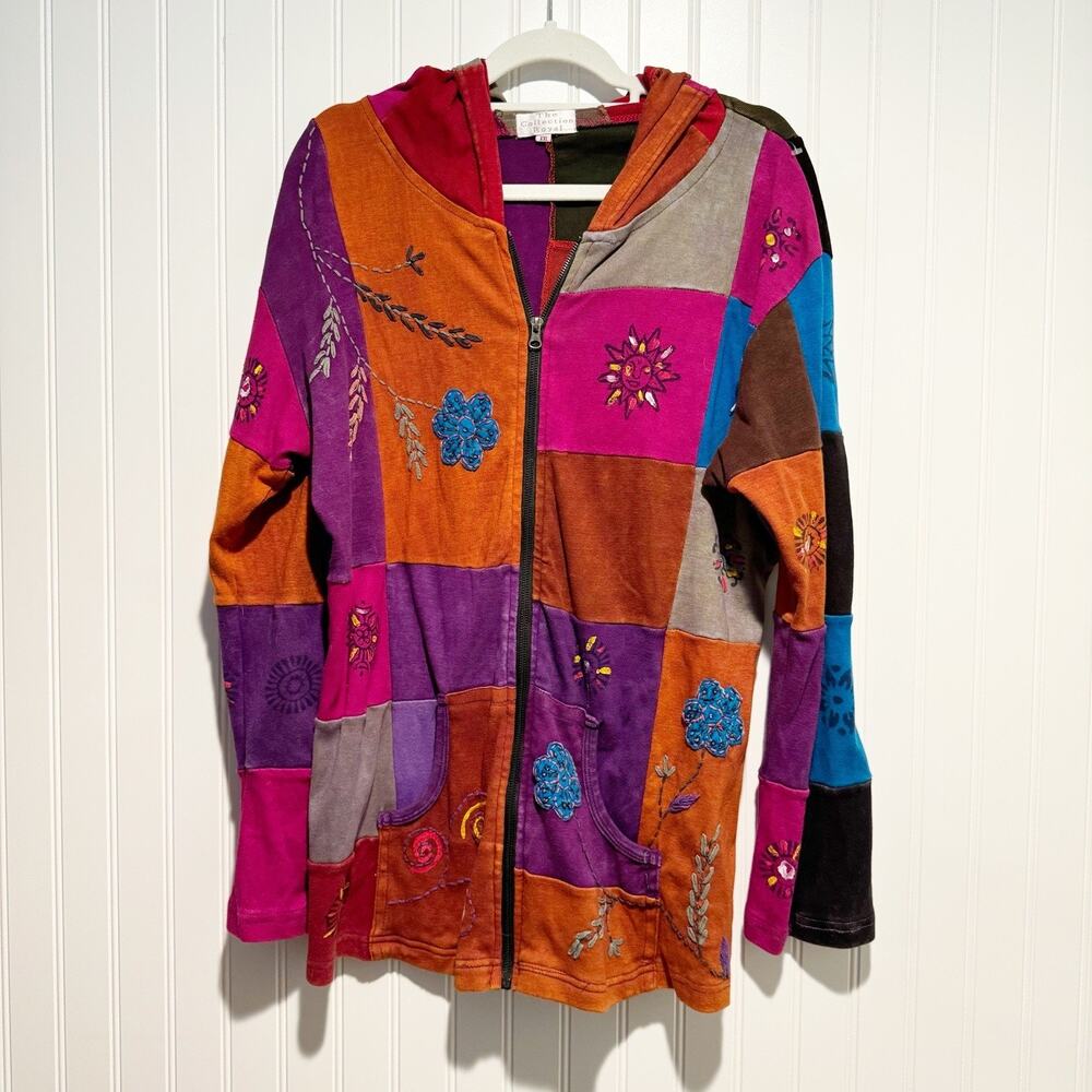 The Collection Royal Colorful Boho Hippie Zip Up Sweatshirt Patchwork Size XXL